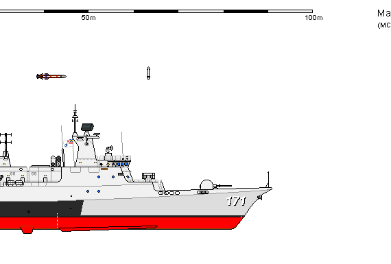 Корабль Mal FS Meko A100 KEDAH - чертежи, габариты, рисунки