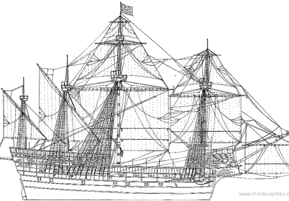Морское судно Mary Rose (1545) - чертежи, габариты, рисунки