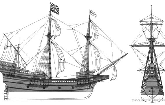 Mayflower ship - drawings, dimensions, pictures.