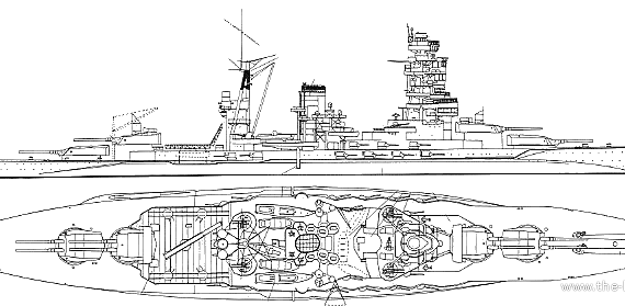 Боевой корабль Mutsu - чертежи, габариты, рисунки
