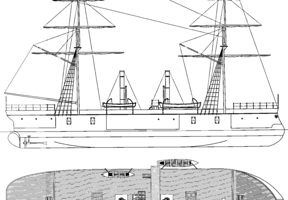 Ship NAel Cabral (Monitor) (1866) - drawings, dimensions, figures