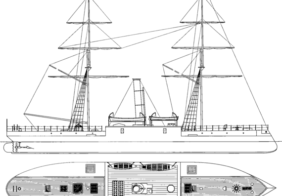 Ship NAel Herval (Monitor) (1866) - drawings, dimensions, figures