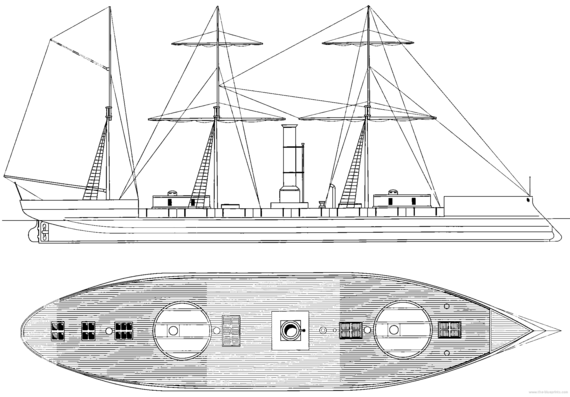 Ship NAel Silvado (Monitor) (1866) - drawings, dimensions, figures