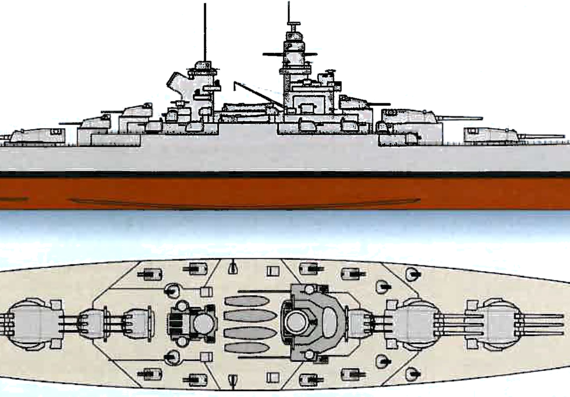 Боевой корабль NMF Alsace-class Battleship - чертежи, габариты, рисунки
