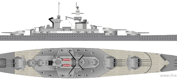 Корабль NMF Alsace (Battleship) - чертежи, габариты, рисунки