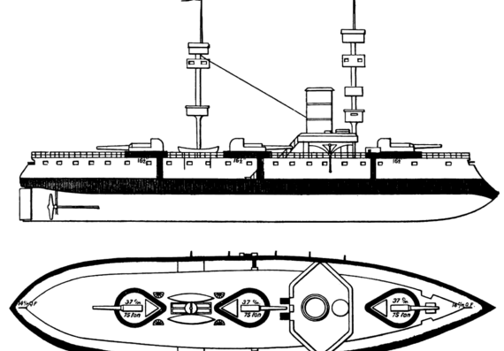 NMF Amiral Baudin (Battleship) (1896) - drawings, dimensions, pictures
