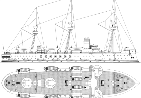 Боевой корабль NMF Amiral Duperre 1888 (Battleship) - чертежи, габариты, рисунки