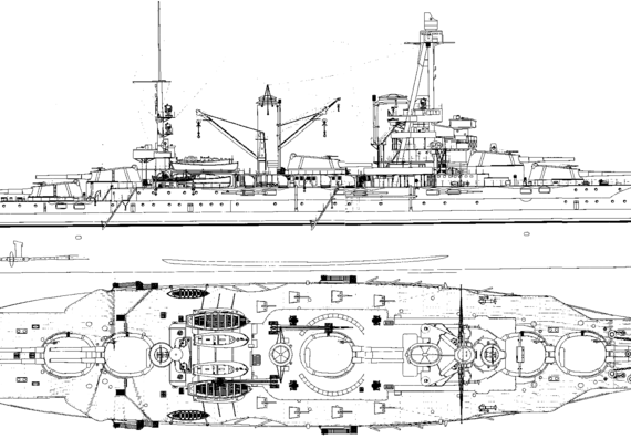 Боевой корабль NMF Bretagne 1940 (Battleship) - чертежи, габариты, рисунки