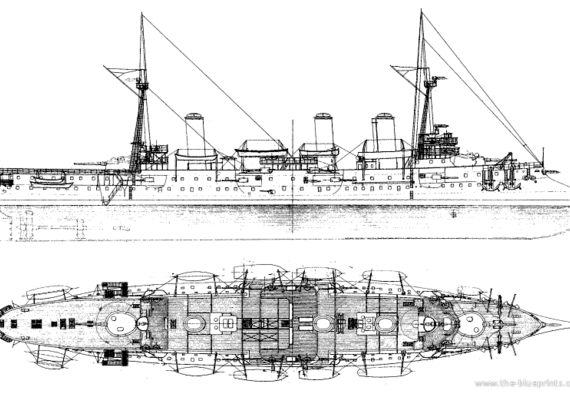 Корабль NMF D'Entrescasteaux (Protected Cruiser) (1913) - чертежи, габариты, рисунки