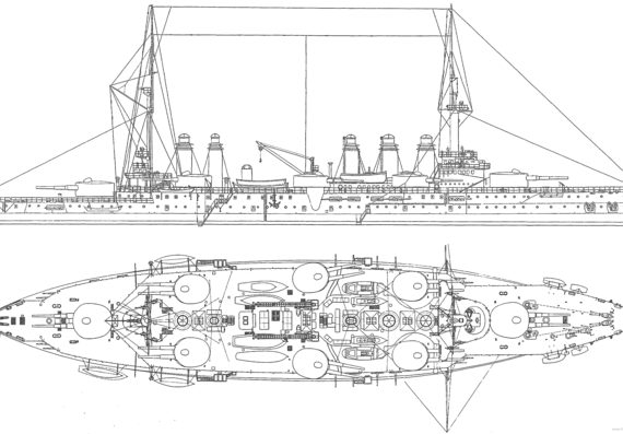 NMF Danton (Battleship) (1911) - drawings, dimensions, pictures
