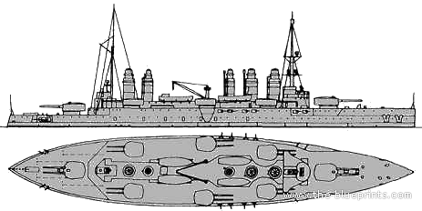 NMF Danton (Battleship) (1915) - drawings, dimensions, pictures