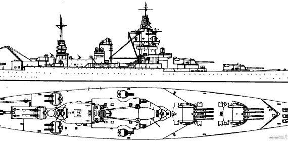 Корабль NMF Dunkerque (Battleship) (1938) - чертежи, габариты, рисунки