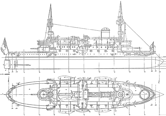 NMF Hoche (Battleship) (1866) - drawings, dimensions, pictures