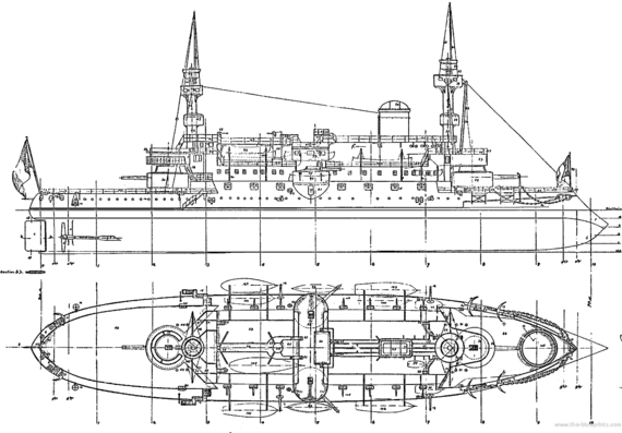 Корабль NMF Hoche (Battleship) (1886) - чертежи, габариты, рисунки