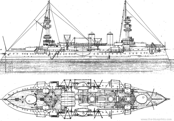 Корабль NMF Jauraguiberry (Battleship) (1897) - чертежи, габариты, рисунки