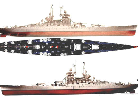 Корабль NMF Jean Bart (Battleship) (1950) - чертежи, габариты, рисунки