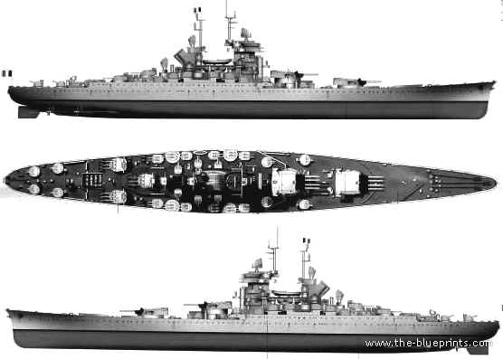 Корабль NMF Jean Bart (Battleship) (1955) - чертежи, габариты, рисунки