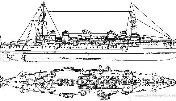 NMF Jules Michelet (Armoured Cruiser) (1905) - drawings, dimensions, pictures