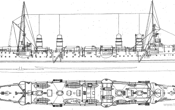 Корабль NMF Jurien de la Graviare (Protected Cruiser) (1914) - чертежи, габариты, рисунки
