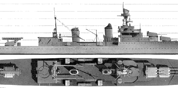 Корабль NMF La Galissonniere (Light Cruiser) (1943) - чертежи, габариты, рисунки