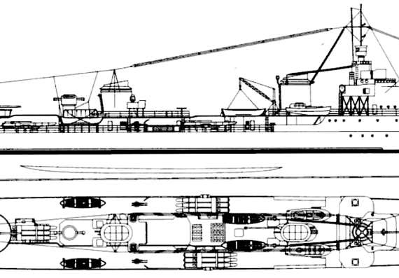 Эсминец NMF Le Terrible 1936 (Destroyer) - чертежи, габариты, рисунки