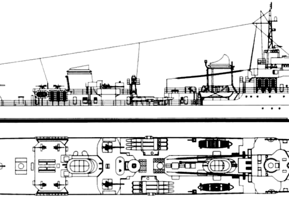 Эсминец NMF Le Terrible 1946 (Destroyer) - чертежи, габариты, рисунки