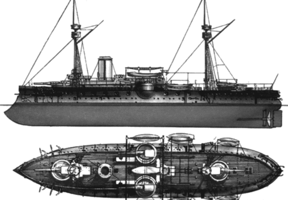 Корабль NMF Marceau (Barbette Ship) (1881) - чертежи, габариты, рисунки