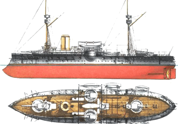NMF Marceau (Battleship) (1888) - drawings, dimensions, pictures