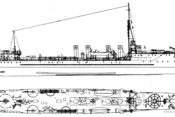 Корабль NMF Mecanicien Principal Lestin (Destroyer) (1918) - чертежи, габариты, рисунки