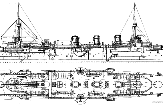 Корабль NMF Pothuau (Armoured Cruiser) (1899) - чертежи, габариты, рисунки
