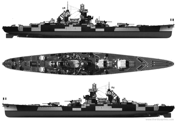 Корабль NMF Richelieu (Battleship) (1943) - чертежи, габариты, рисунки