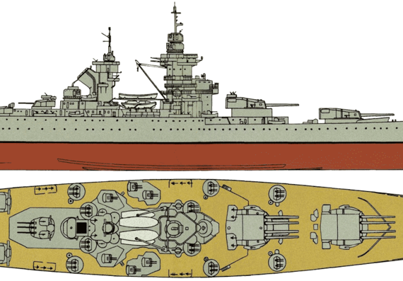 Корабль NMF Richelieu (Battleship) (1950) - чертежи, габариты, рисунки