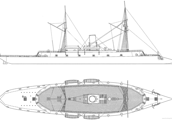 Корабль NMF Rochambeau (Ironclad) (1867) - чертежи, габариты, рисунки
