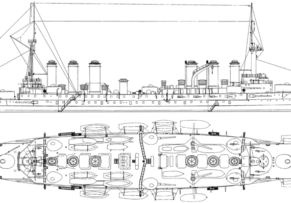 Корабль NMF Waldeck-Rousseau (Armoured Cruiser) (1911) - чертежи, габариты, рисунки