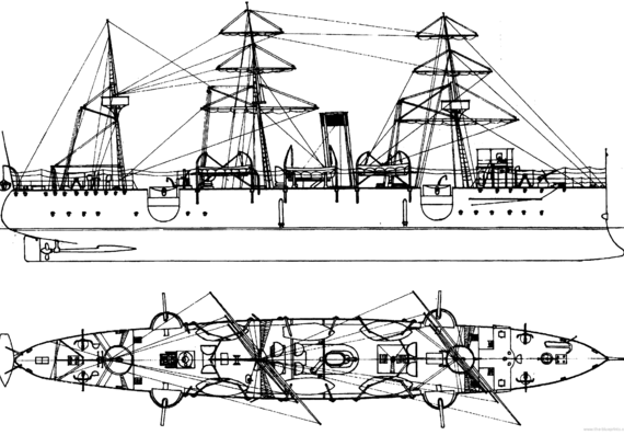 Крейсер NMS Elisabeta 1890 (Protected Cruiser) - чертежи, габариты, рисунки