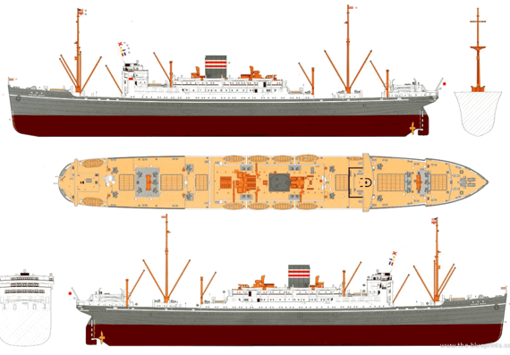 Корабль N.Y.K.Line Hikawamaru - чертежи, габариты, рисунки