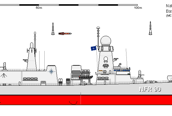 Корабль Nato FFG NFR 90 Baseline Review FAMS (1989) - чертежи, габариты, рисунки