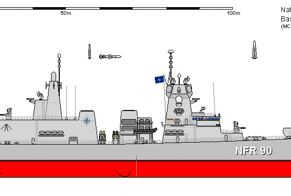 Корабль Nato FFG NFR 90 Baseline Review NAAWS (1989) - чертежи, габариты, рисунки
