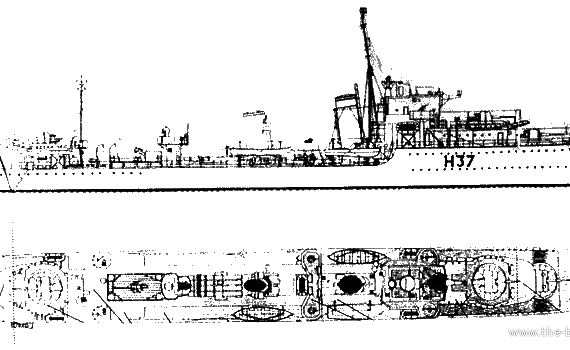 ORP Garland (Polish Destroyer) (1942) - drawings, dimensions, pictures