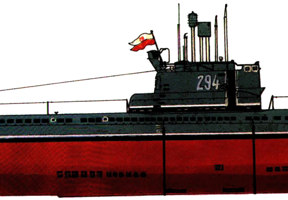Подводная лодка ORP Kondor Project 613 Whiskey-class Submarine - чертежи, габариты, рисунки