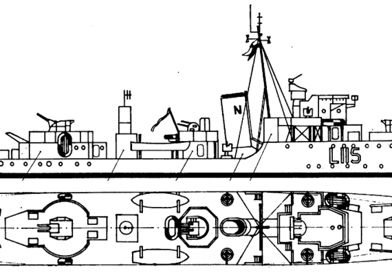 Destroyer ORP Krakowiak L115 (Hunt II-class Destroyer Escort) - drawings, dimensions, pictures