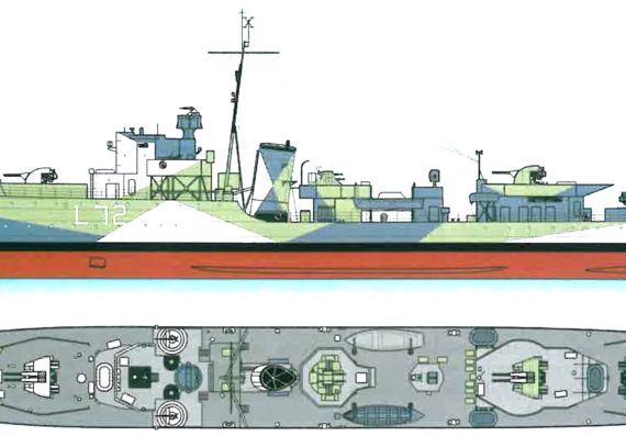 Корабль ORP Kujawiak L72 (Destroyer) - чертежи, габариты, рисунки