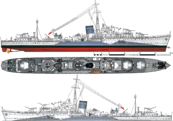 Корабль ORP Orkan (Destroyer) (1943) - чертежи, габариты, рисунки