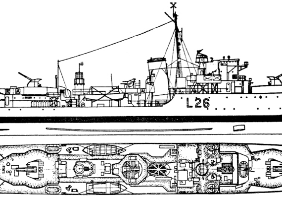 Destroyer ORP Slazak L26 (Hunt-class Destroyer) - drawings, dimensions, pictures