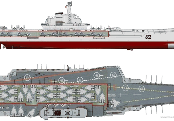 Ship PLAN Shi Lang (USSR Variag Aircraft Carrier) - drawings, dimensions, pictures