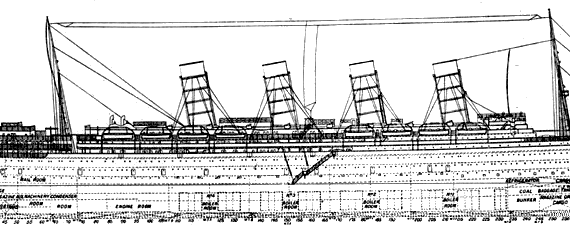 Ship RMS Lusitania - drawings, dimensions, figures