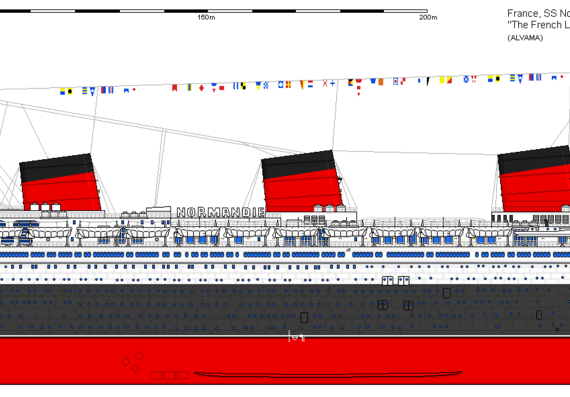 Корабль RMS Normandie - чертежи, габариты, рисунки