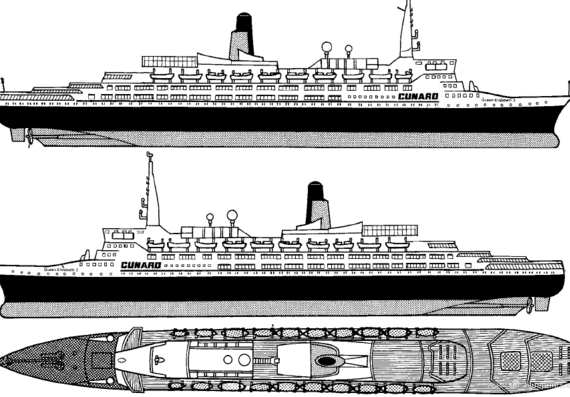Ship RMS Queen Elizabeth II - drawings, dimensions, figures
