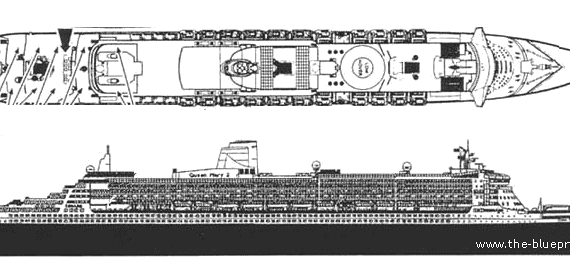 Корабль RMS Queen Mary II - чертежи, габариты, рисунки