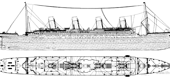 Корабль RMS Titanic (1911) - чертежи, габариты, рисунки
